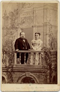 Charles Sherwood Stratton, pseudonym: General Tom Thumb (1838-83) and Mercy Lavinia Warren Bump (1841-1919), his wife, known as Mrs Tom Thumb, performers and dwarves by American Photographer